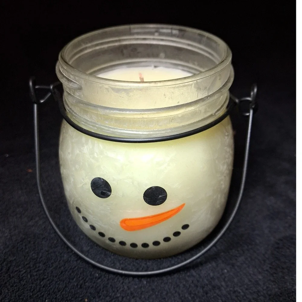 At Home by Mirabeau Snowman Jar Candle 8oz Winter Holiday Decor with Wire Handle
